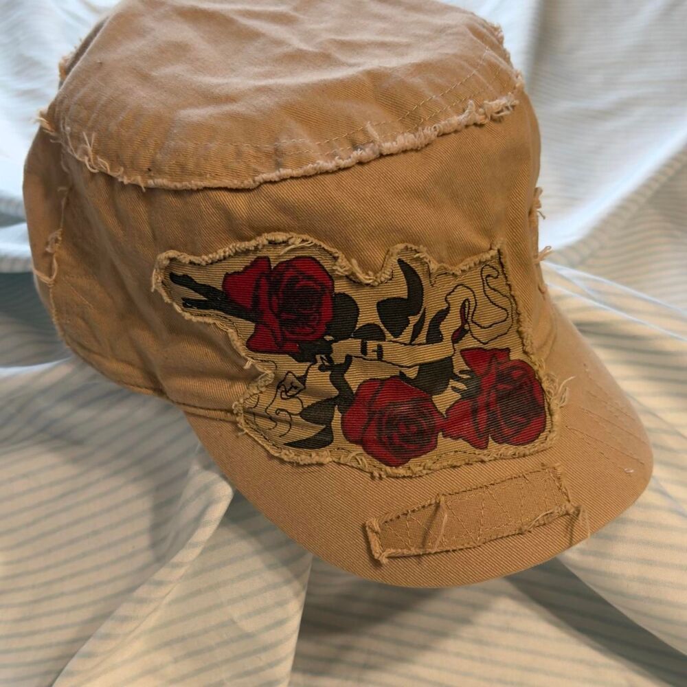 D&Y Cadet Style Distressed Canvas Cap with Rose Embroidery  #military #army